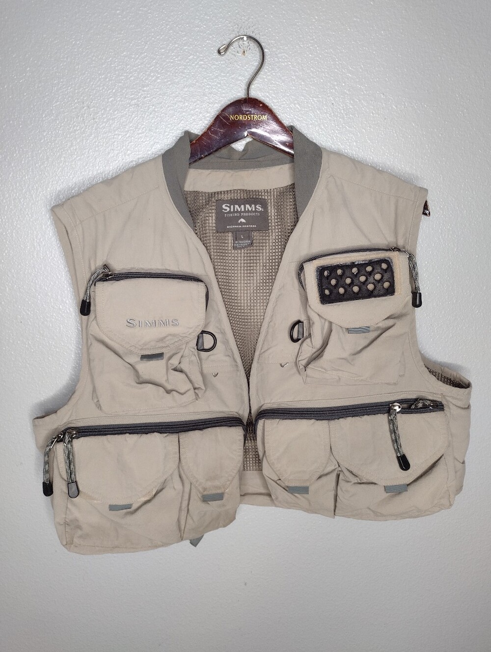 Simms Mens Fly Fishing Guide Vest Size Large Khaki Outdoor QQ
